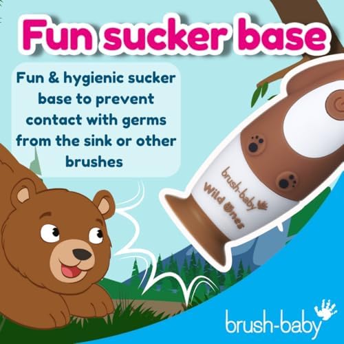 brush-baby - Kids Rechargeable Electric Toothbrush, 0-10 Years - WildOnes, Bear Design with Flashing Lights - DeepClean Bristles for Superior Clean - 2X Replacement Heads, 1x USB Cable