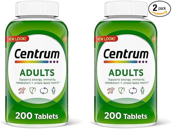 Centrum Adult Multivitamin/Multimineral Supplement with Antioxidants, Zinc, Vitamin D3 and B Vitamins, Gluten Free, Non-GMO Ingredients - 200 Count (Pack of 2)