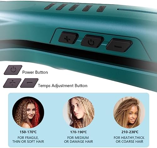 Ceramic Hair Crimper Iron 39mm for Volumizing Fluffy Hairstyle, Corrugation Crimper Hair Iron, Anti Static Ceramic Hair Crimping Iron Adjust Temperature (Turquoise)