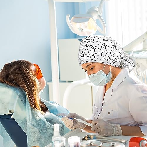 Honoson 6 Pcs Dental Scrub Caps Women Dentist Nursing Hats Adjustable Bouffant Nurse Hats Ponytail Turban Caps