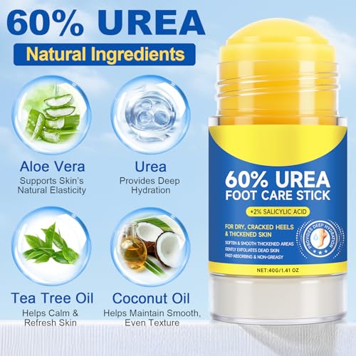 2Pack 60% Urea with 2% Salicylic Acid Urea Foot Care Stick, Foot Cream Moisturizer for Dry Cracked Feet, Knees, Elbows, Hands,Moisturizes and Hydrates the Dry Skin,Callus Remover & Skin Softener