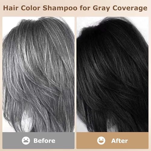 Hair Dye Shampoo,Natural Black 6-in-1 Natural Herbal Hair Color Shampoo,Semi-Permanent Gray Coverage with Pleasant Scent,Ammonia-Free Formula for Women & Men (460ml/15.55fl oz)