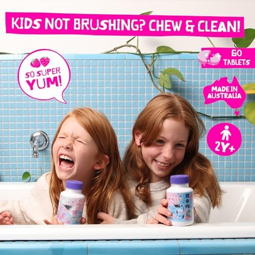 Jack N' Jill Tooth Sparkles - Tooth Cleaning Calcium Chews, Supports Teeth & Bone Development, Natural Flavors, with Xylitol, Vitamin D & Calcium, Sugar-Free - Natural Strawberry, 60 Tablets