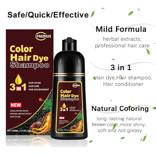 Instant Herbal Blonde Brown Hair Dye Shampoo 3 in 1, Colors in Minutes, Brown Hair Color Shampoo for Men and Women, 500ml