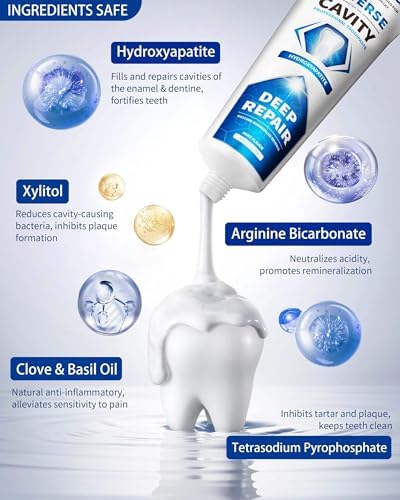 Cavity Reversing Toothpaste for Adult, Hydroxyapatite as Remineralizing Filler, SLS and Fluoride Free Tooth Decay Treatment, Anticavity Reversal Enamel Repair, 3.52 OZ