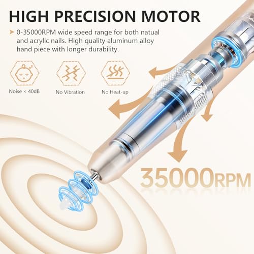 Kredioo Nail Drill Professional Electric 35000RPM Nail Drill Machine Kit Remove Gel Nails Acrylic Polish Thick Toe with 11 Sanding Bits E File Set