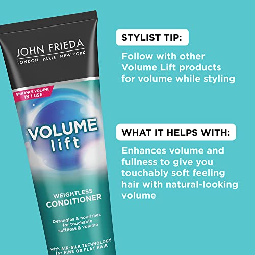 John Frieda Volume Lift Weightless Conditioner, Volumizing Conditioner with Air-Silk Technology for Fine or Flat Hair, Adds Natural Fullness, Safe for Color-Treated Hair, 8.45 Oz, Pack of 2