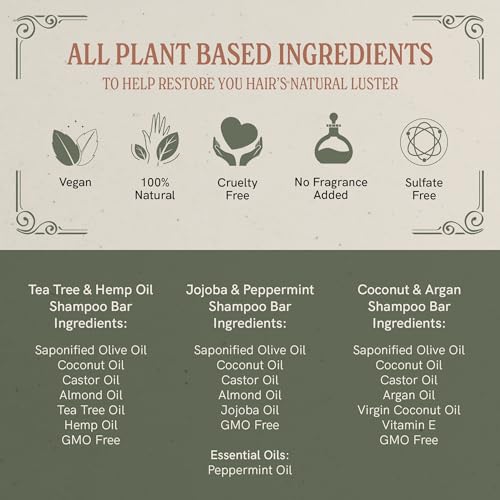 J·R·LIGGETT'S Shampoo Bars - Tea Tree, Jojoba & Peppermint and Coconut & Argan Oils - Nourishes Follicles with Antioxidants and Vitamins - Sulfate-Free - Set of Three 3.5 Ounce Bars