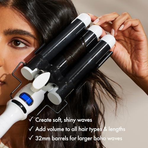 BONDIBOOST Wave Wand Hair Curling Iron Wand [32 mm], 1.25 Inch Ceramic Tourmaline Triple Extra Large Barrels + Long Lasting, Natural Looking Waves + Instant Heat Up for Fast Styling