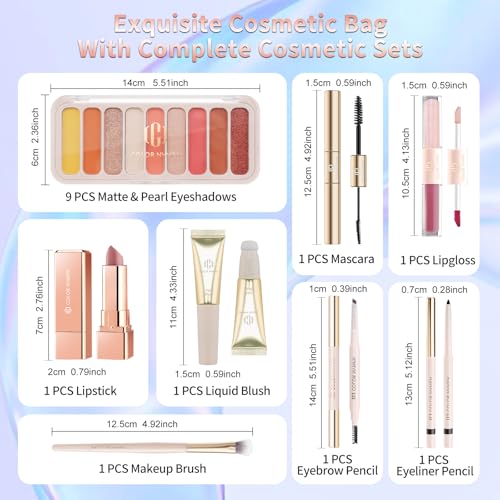 Color Nymph Teen Girls Makeup Kits, Makeup Kit For Girls All In One Makeup Sets For Women With Sequin Bag Packed Individually 9 Colors Eyeshadow Palette Lip Gloss Eyeliner Mascara -Orange Pink