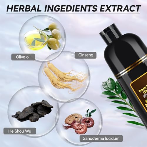 Dark Brown Hair Dye Shampoo 3 IN 1, 16.9 Fl Oz, Natural Herbal Plant Semi Permanent Covers All Gray Hair Treated for Women & Men