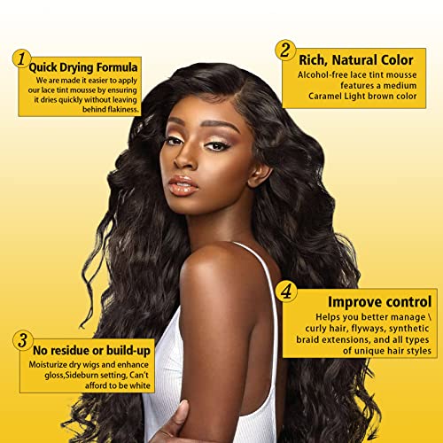 Lace Tint Melting Mousse for Wigs, Toupees, and Hairpieces - Natural Finishing Color and Glue Tool Set (Dark Brown)