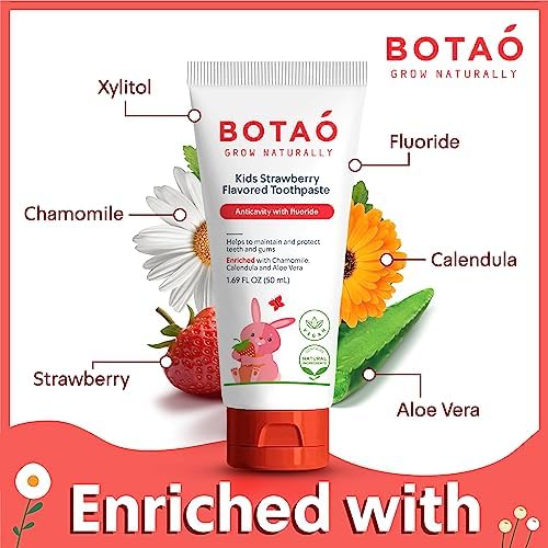 Kids Toothpaste | Natural Strawberry Flavored Anticavity Fluoride Toothpaste Maximum Cavity Protection| EWG Verified, Vegan, SLS Free, Safe to Swallow, Aloe Vera (3Pack)