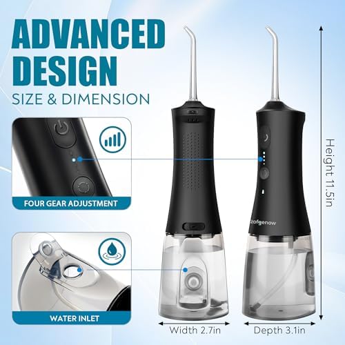 Cordless Water Dental Flosser for Teeth, 300ml Rechargeable Oral Irrigator Cleaning, 4 Modes & 6 Jet Tips, IPX7 Waterproof, Portable Dental Flosser for Braces & Travel, Black