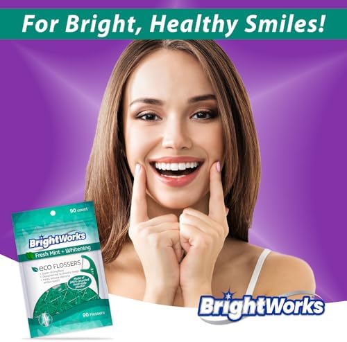 Brightworks ECO Sustainable Floss Picks - 270 Count - PFAS Free - Made in USA100% Post-Consumer Recycled Plastic, Super Strong Mint-Flavored Floss with Micro-Crystals