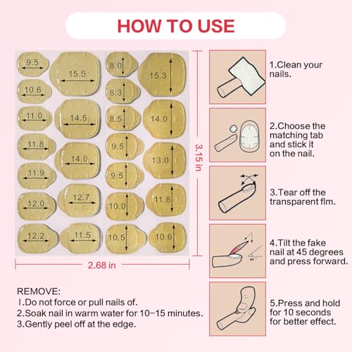 Curvlife 50 Sheets High Polymer Jelly Glue for Fake Nails, 12 Sizes Waterproof Breathable Double-Sided Nail Adhesives, 0.4mm Thick Press On Nails Glue Stickers for Daily Use