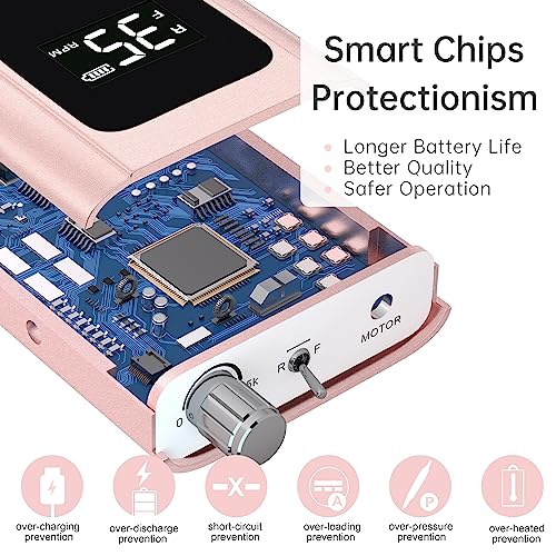 Kredioo Nail Drill, 35000RPM Nail Drills for Acrylic Nails Professional Cordless Electric File Rechargeable Portable Machine 6 Bits Dremel Tools for Women Manicure Pedicure Remove Gel Polish