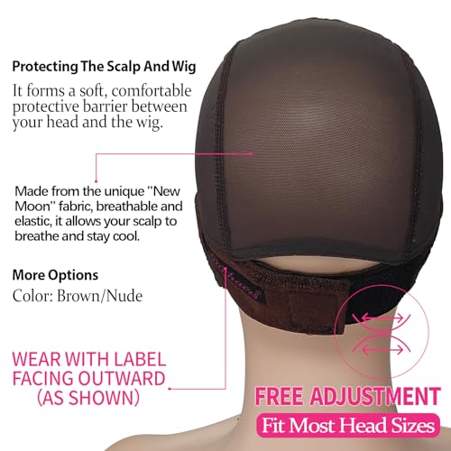Labhairs Lace-MAX Wig Grip Cap for Women - Non Slip, Adjustable Wig Caps Holds Glueless Wigs Securely in Place, Reusable HD Lace Cap with Headband for Lace Front Wigs, One Size Fits All (Brown)