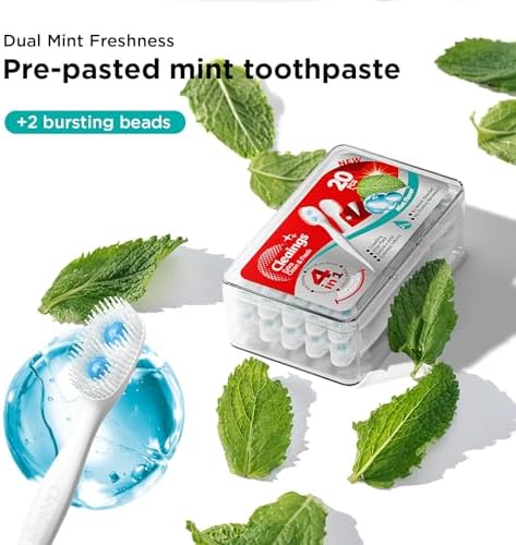 cleaings® Disposable Toothbrushes -Portable Mini Travel Toothbrushes with Tongue Cleaner & Pick for Work or Travel, No Water Needed (Mint)