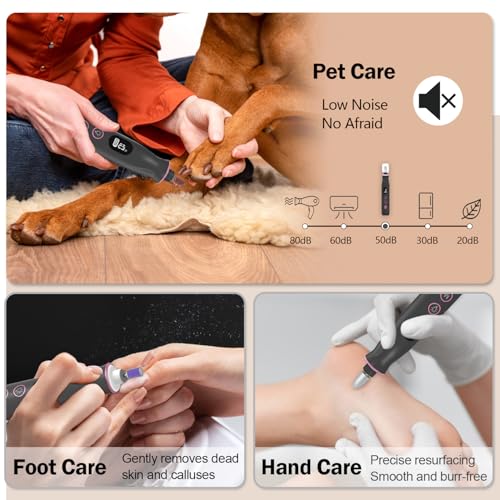 Cordless Electric Nail File Set, 10 Speeds Professional Manicure Pedicure Kit with LED Light, Portable Nail Drill for Natural & Acrylic Nails, Human & Pet Thick Toenails, w 120*Sanding Bands (Black)