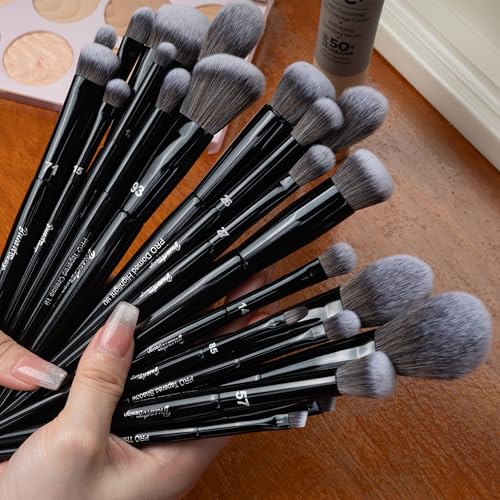 Bueart Design 32Pcs PRO Grade Makeup Brushes Set with Super large Holder, Premium Ultra-soft Synthetic Foundation Contour Powder Blush Concealer Eyeshadow Classic Black Make up Brush
