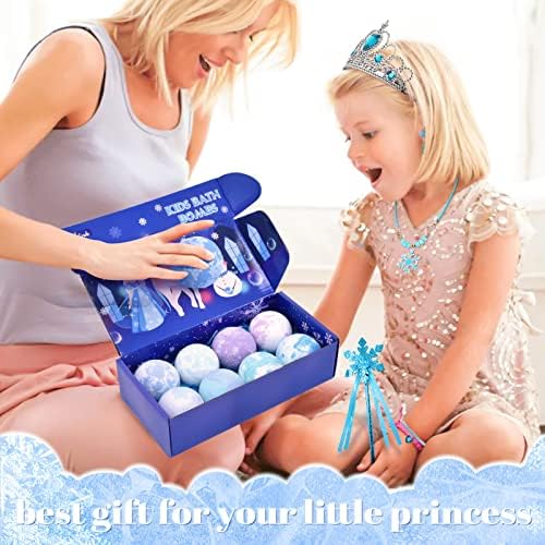 Kids Bath Bombs for Girls with Surprise Toys Inside, 8 Pack Natural Bath Bombs Handmade Spa Bath Fizzies with Jewelry Set Birthday Christmas Gift