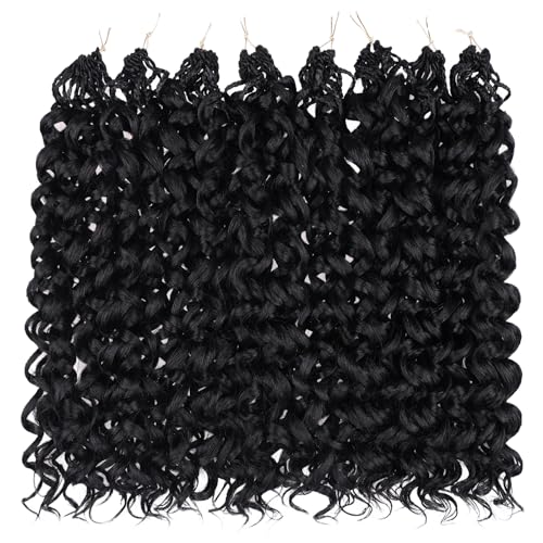 Leeven Gogo Curl Crochet Hair 10 Inch 8 Packs Black Ocean Wave Crochet Hair Pre Looped Deep Twist Goddess Box Braids Short Curly Water Wave Synthetic Braiding Hair for Women Girl Kids