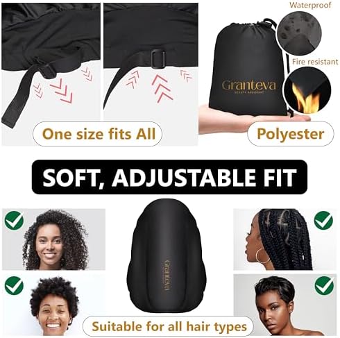 Large Hooded Hair Dryer Bonnet w/Integrated Headband - Reduces Heat Exposure Around Ears & Neck - Enhanced Size for Use with Rollers, Speeds Up Drying Time, Safe Deep Conditioning at Home, Adjustable