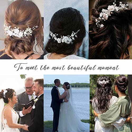 CASDRE Flower Bride Wedding Hair Vine Pearl Bridal Headpiece Leaf Hair Accessories Hair Piece for Women and Girls (A Silver)