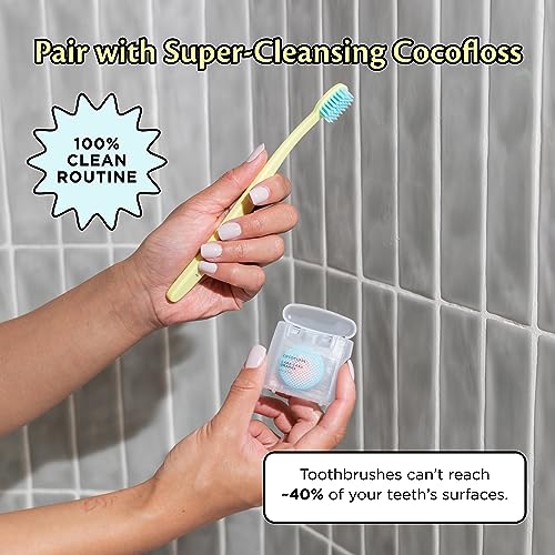 Cocofloss Cocobrush, Ultra-Soft Manual Toothbrush, Dentist-Designed, Gentle on Gums, Made from Recycled Plastic, Rainbow Set, Multipack of 4