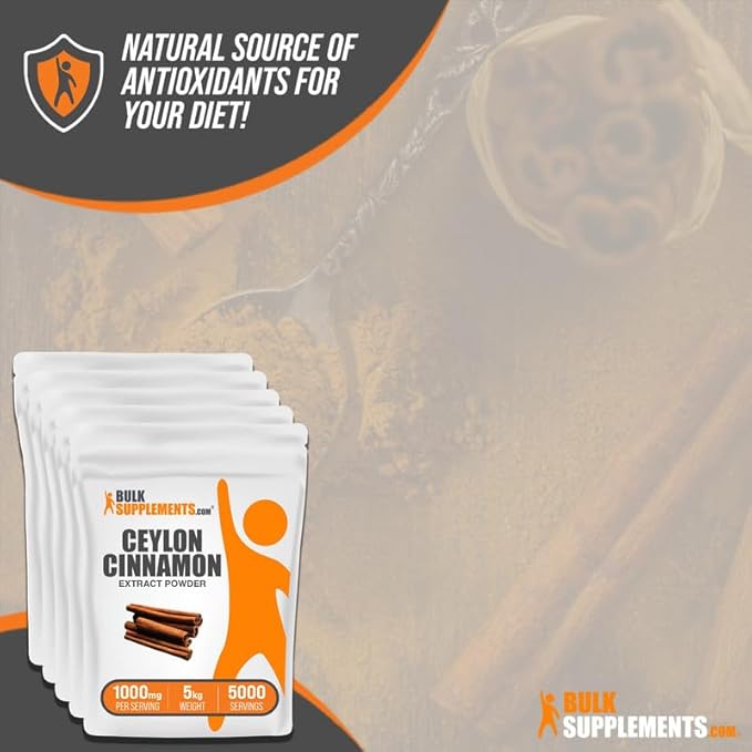 BulkSupplements.com Ceylon Cinnamon Extract Powder - Cinnamon Extract, Cinnamon Ceylon - Cinnamon Supplement, Pack of 1 - Gluten Free & Soy Free, 1000mg per Serving, 5kg (11 lbs)