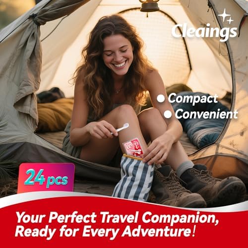 cleaings® Mini Disposable Toothbrush Set with Toothpaste – Travel Essentials, Portable Toothbrush for Women & Men, Camping, Road Trip, Vacation, 24 Count-Mix Flavor（Pack of 5）