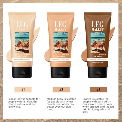 Leg Makeup Waterproof No Transfer | Scar & Tattoo Cover Up Foundation with Brush for Legs & Body, Long-Lasting Flawless Finish, Lightweight Formula for All Skin Tones (#2)