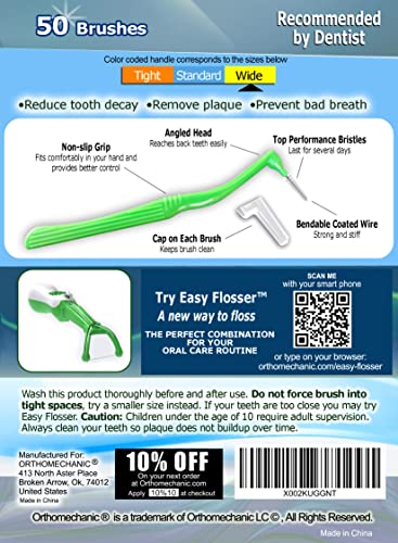 Interdental Brush Angle Cleaners - Jumbo Pack (50 Brushes) (Standard) - Remove Plaque - Toothpick