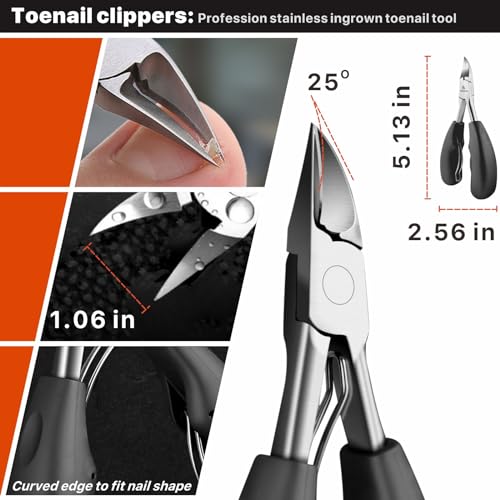 Konovo Ingrown Toenail Tool Kit 9 Pcs, Toe Nail Clippers for Adult and Seniors, Large Toenail Clipper for Ingrown Toenail Treatment/Thick Nails