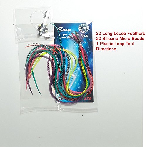 20 Real Feathers Hair Extension Kit - Assorted Colors, Long Natural Thin Feathers, 7”-13” Length, 100% Real Rooster Feathers