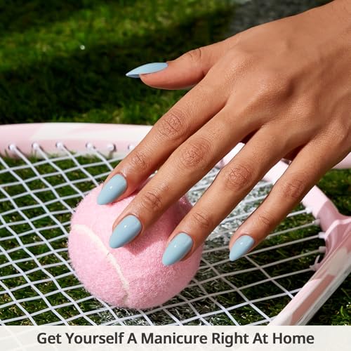 BTArtbox Press On Nails Short - Pastel Light Blue Almond Summer Press On Nails with Glue for Women, Opaque Soft Gel Glue On Nails in 16 Sizes - 32 Stick On Nails Kit, Sky Dash
