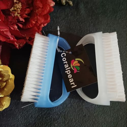 Coralpearl Nail Brushes X 2 for Cleaning Hand Finger Foot Toe with Cuticle Remover, Small Scrubber Cleaner with Handle, Soft Scrub Set for Fingernail Manicure, Toenail Pedicure, Gardener, Mechanic