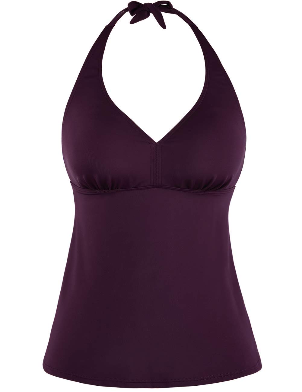 Cadocado Women's Athletic Swim Top V-Neck Halter Tankini Top Loose Hem Swimwear Tummy Control Swimwear US12,Burgundy