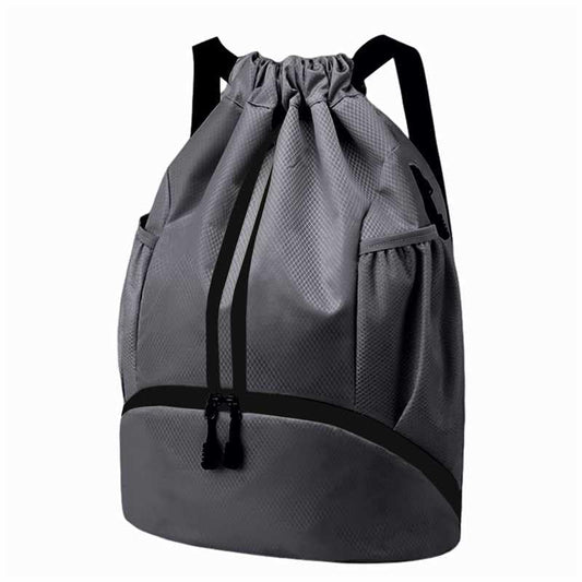 Hoedia Sports Drawstring Backpack - String Swim Gym Bag with Shoes Compartment and Wet Proof Pocket for Women/Men (Dark Grey)