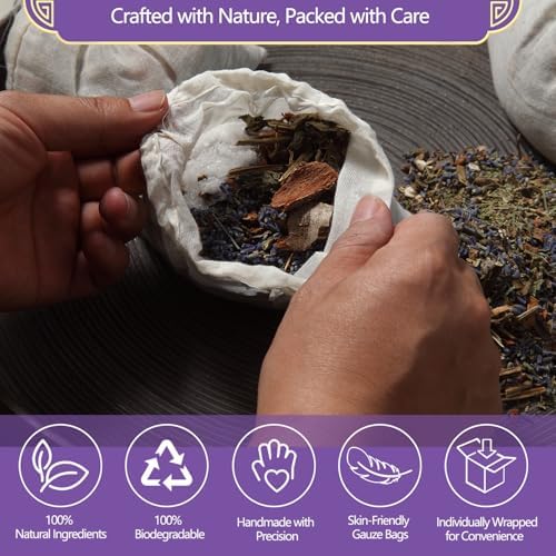 Chinese Herbal Bath Soak with Epsom Salt & Lavender, for Soothing Relief, Energy Rebalance & Stress Detox, Better Sleep– 5 Sachets (3.5 oz Each)