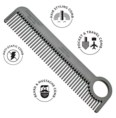 Chicago Comb Model 1 Carbon Fiber, Made in USA, smooth, strong, and light, anti-static, heat-resistant, 5.5 inches (14 cm) long, ultimate daily use, pocket, and travel comb