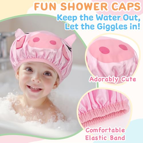 kilofly 4pc Fun Cute Animal Shower Caps for Kids Reusable Waterproof Bath Hat Set