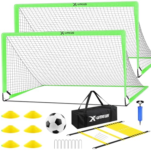 Kids Soccer Goals for Backyard Set of 2, 6x4 ft Portable Pop Up Soccer Goal Training Equipment with Soccer Ball, Ladder and Cones, Soccer Nets for Backyard for Kids Youth Toddler Outdoor Sports Game