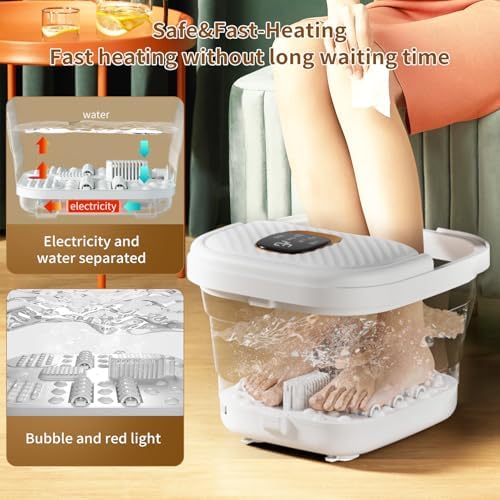 Collapsible Foot Spa with Heat, Touchscreen, Foldable Foot Bath Massager with Temperature Control, Foot Massage Rollers, Pedicure Spa for Home, Office, Relaxation, Gift for Men & Women