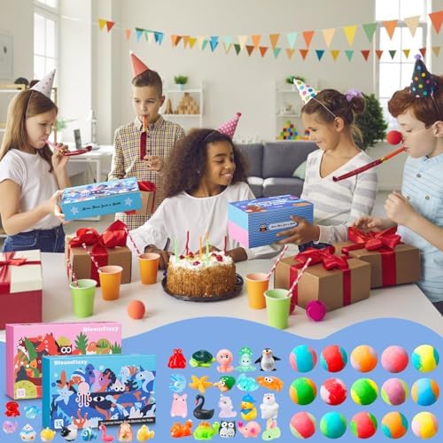 30 Kids Bath Bombs with Surprise Inside – Gift Set with 30 Unique Land & Sea Animal Toys, Fun, Educational, and Child-Safe Natural Bath Bombs with Toys, Great Gift for Kids’ Birthdays & Summer Fun