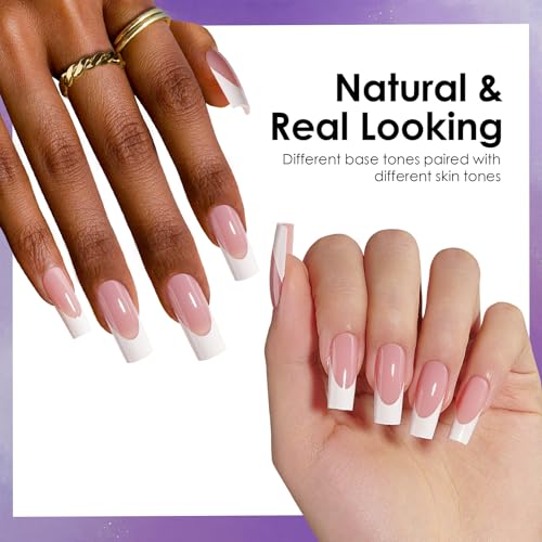 Canvalite French Tip Press on Nails - 300Pcs Pre-Colored Quick and Easy Press on Nails Long Square Fake Nails with Designs DIY Gel Nail Tips, Pink White