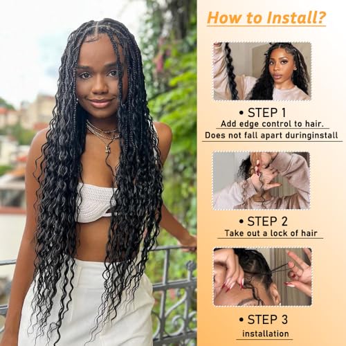 Human Braiding Hair Mix Synthetic Boho Hair for Braiding, 18 Inch Wet and Wavy 2 Pcs Deep Wave Bulk for Curly Bohemian Hair Extensions(1B, 18 Inch)