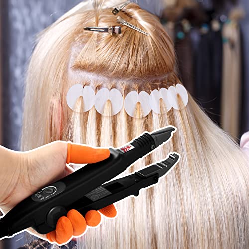 Hair Extensions Iron Fusion Keratin Heat Tool Heat Connector Wand with Fusion Glue Protector Template Hair Clip Finger Protector 2 Bag Keratin Glue Granule Bead(Black)