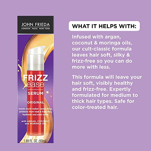 John Frieda Frizz Ease Original Hair Serum, Protecting Against Frizz, Heat, and Humidity While Adding Shine, Hydratesand Smooths Hair with Argan, Coconut, and Moringa Oil, 1.69 Oz, Pack of 2